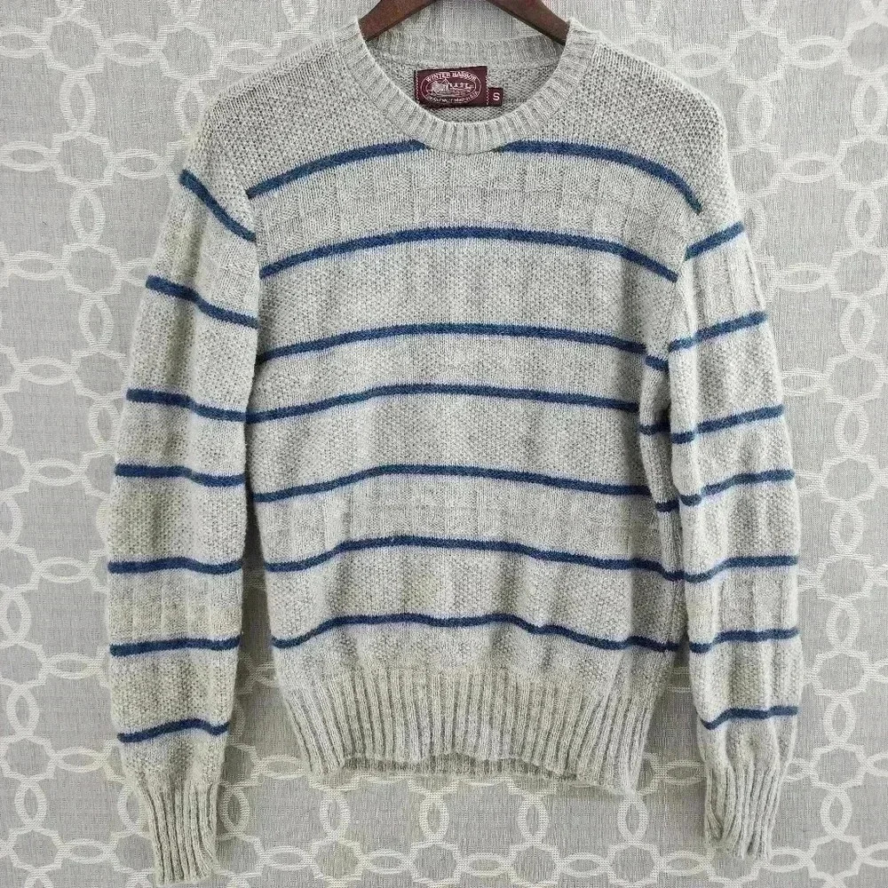 Vintage Winter Harbor Wool Striped Crew Neck Men's Sweater S